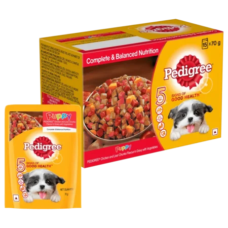 Pedigree Chicken & Liver Chunks In Gravy New Born Puppy Wet Food - 2.1 kg (30x0.07 kg)