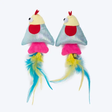 HUFT Chipper Chirpers Plush Toy With Catnip For Cat - Multicolor - Set Of 2