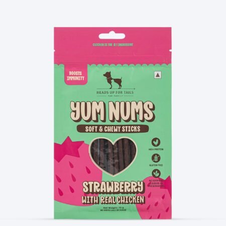 HUFT Yum Nums Soft & Chewy Sticks Strawberry with Real Chicken Treat For Dogs