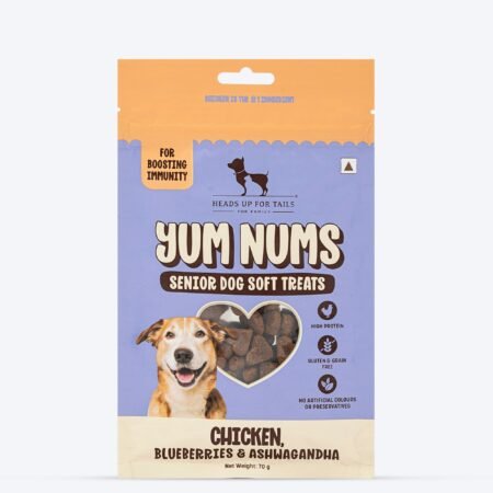 HUFT Yum Nums Senior Dog Treats Soft & Chewy Sticks Blueberries & Ashwagandha With Chicken - 70 gm (Best Before June'26)