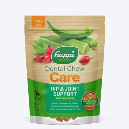 Happi Skippi Dental Chew Care Rosehip & Okra Grain Free Treats For Dog - Petite 2.5 inch - 150 gm