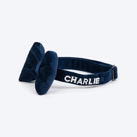HUFT Personalised Luxe Velvet Fabric Collar With Bow Tie For Dog