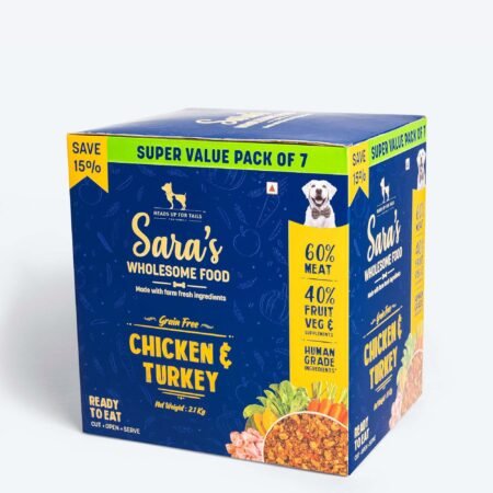 Sara's Wholesome Grain-Free Chicken & Turkey Dog Food 7x300g