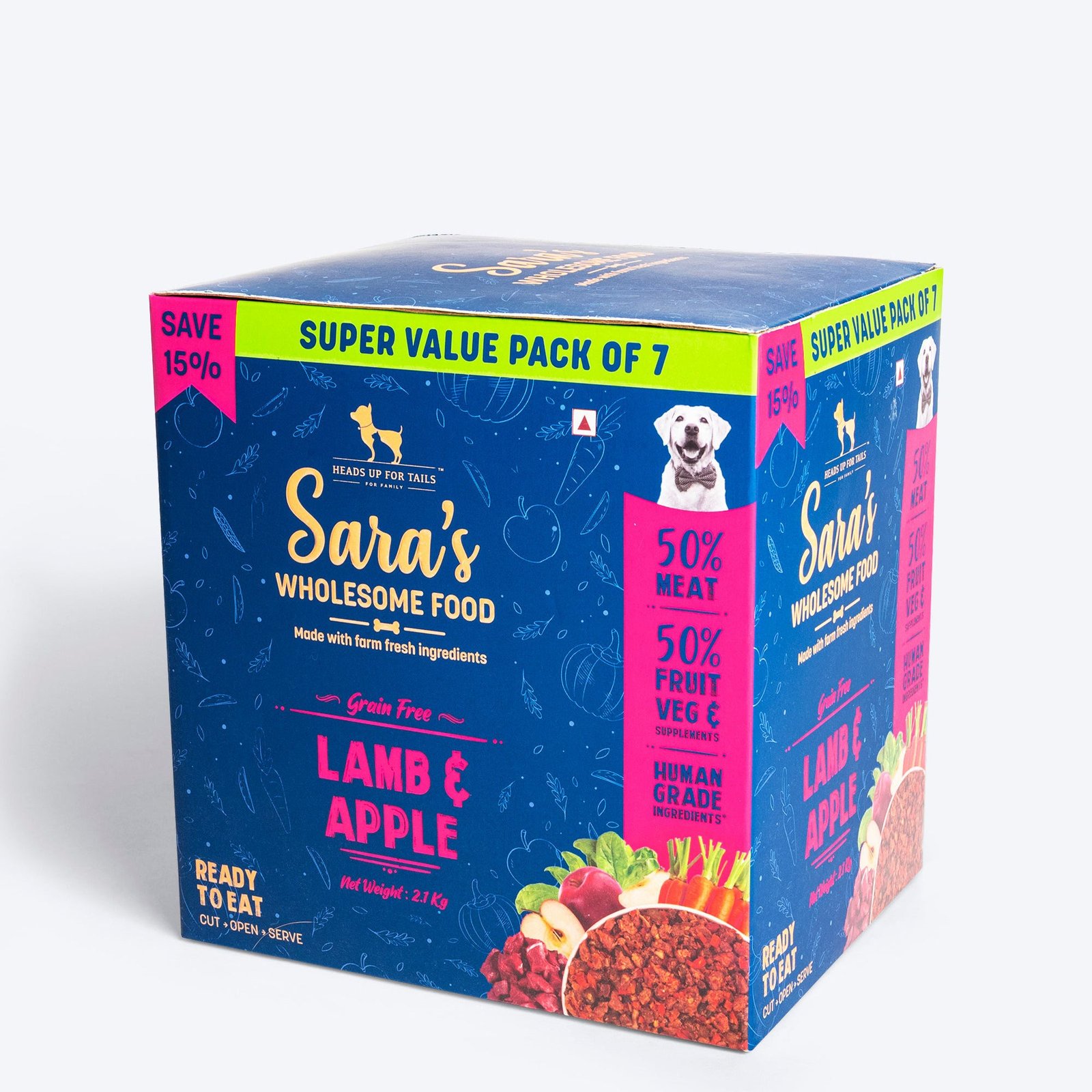 Sara's Wholesome Grain-Free Lamb & Apple Dog Food 7x300g