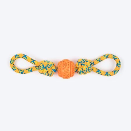HUFT Tuggables Twisted Tug & Ball Rope Toy For Dog - Yellow & Orange