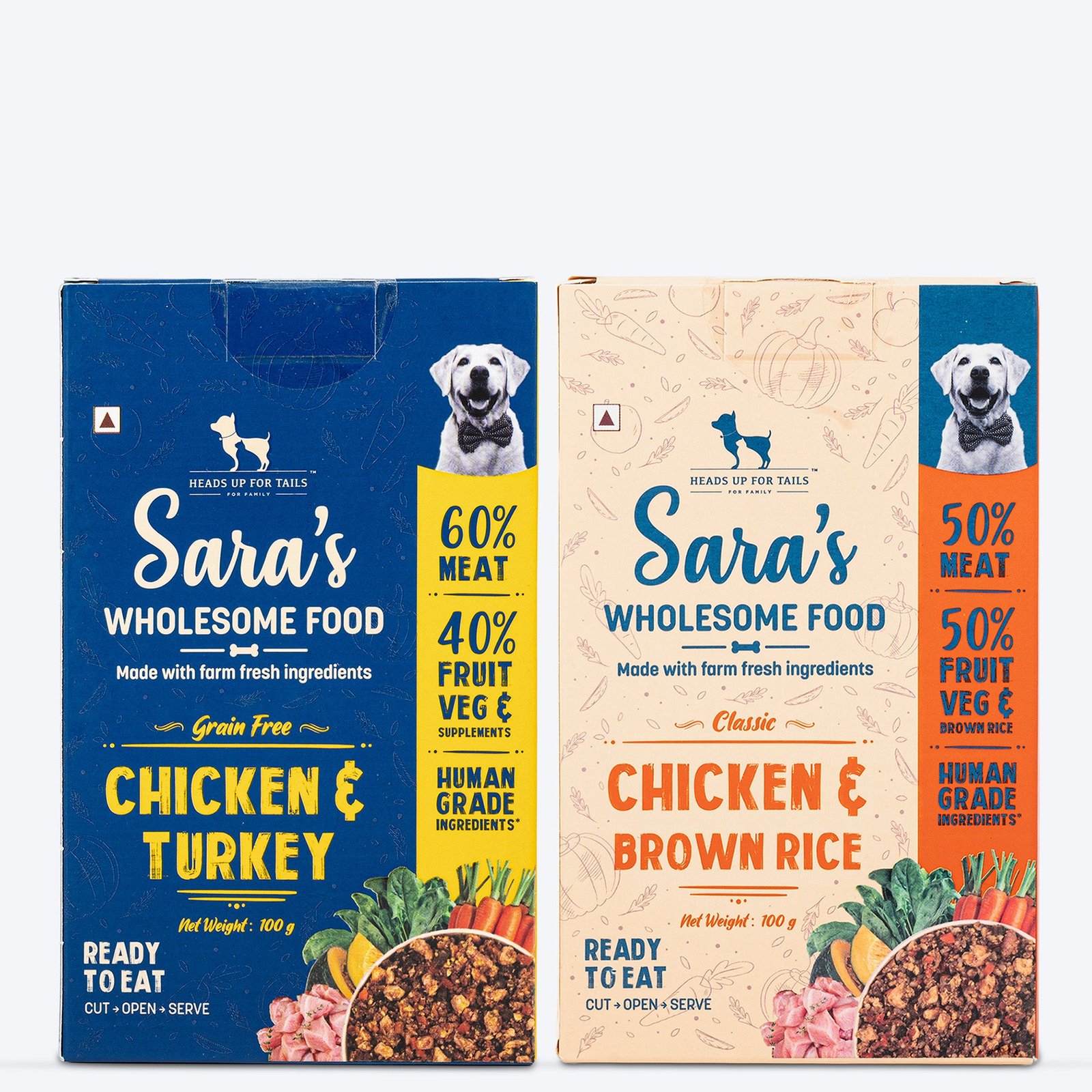 Sara's Wholesome Classic Chicken & Brown Rice and Grain-Free Turkey Combo Dog Food - 2x100 gm
