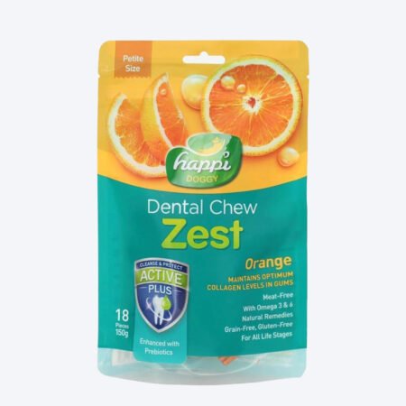 Happi Doggy Vegetarian Dental Chew - Zest - Orange - Petite - 2.5 inch - 150 g - 18 Pieces