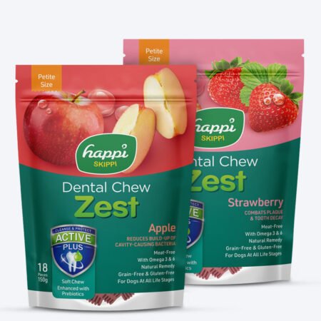 Happi Skippi Petite Zest Dental Chews: Apple & Strawberry Treat Combo For Dog - 2.5 inch - (2 x 150g)