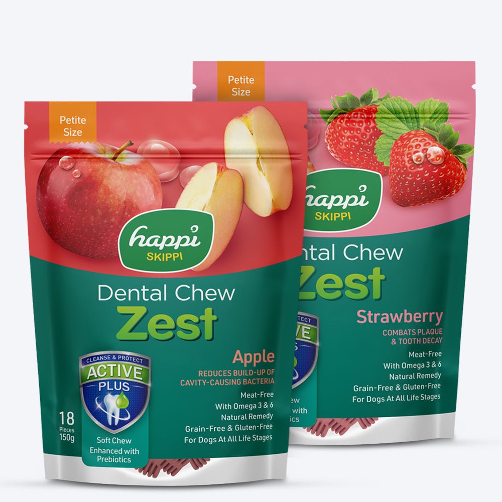 Happi Skippi Petite Zest Dental Chews: Apple & Strawberry Treat Combo For Dog - 2.5 inch - (2 x 150g)