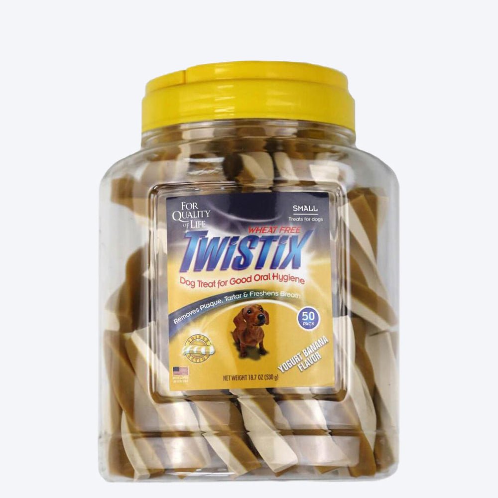 NPIC Twistix Yogurt Banana Dog Treats Canister - Small (50 Sticks) - 530g
