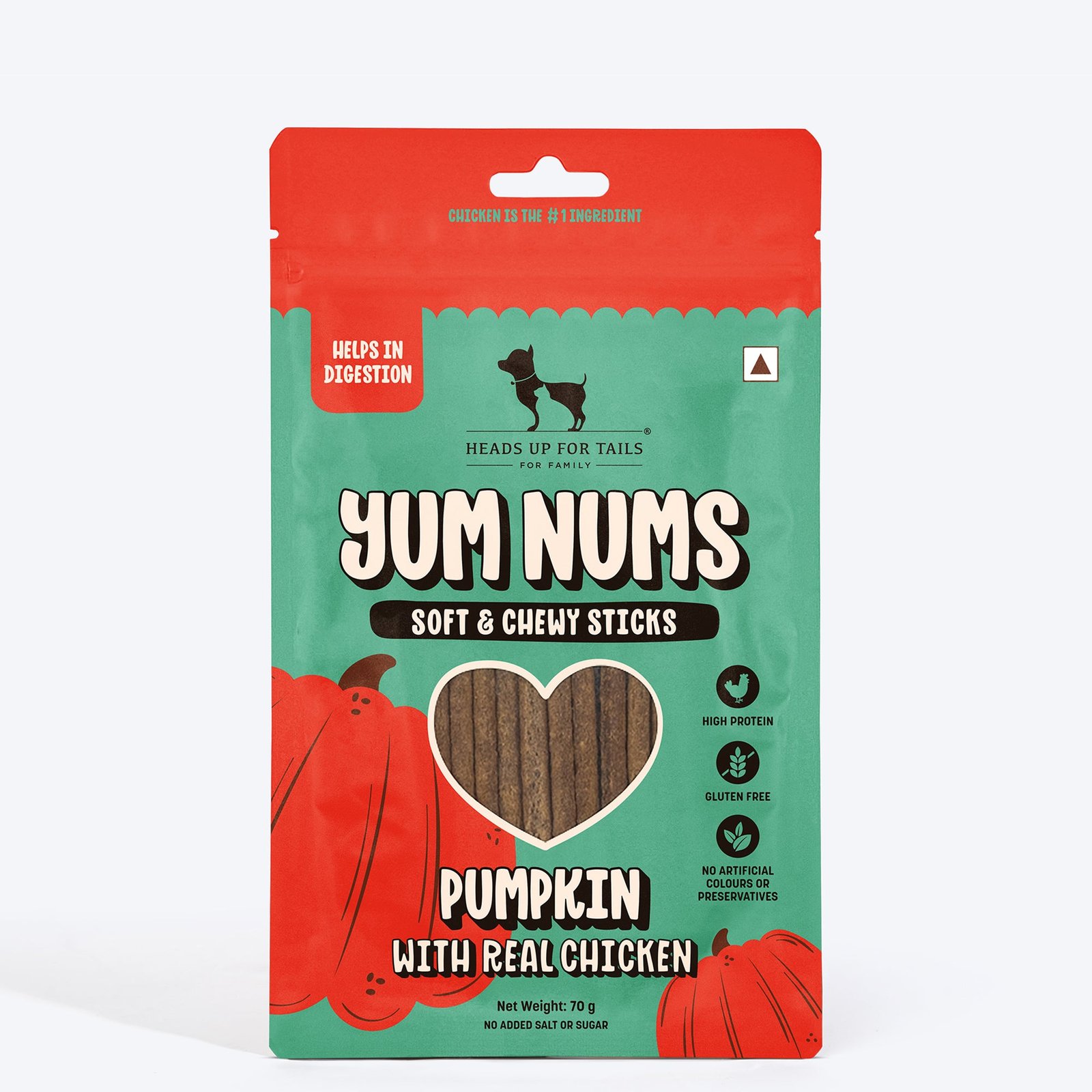 HUFT Yum Nums Soft & Chewy Sticks Pumpkin with Real Chicken Treat For Dogs - 70 g