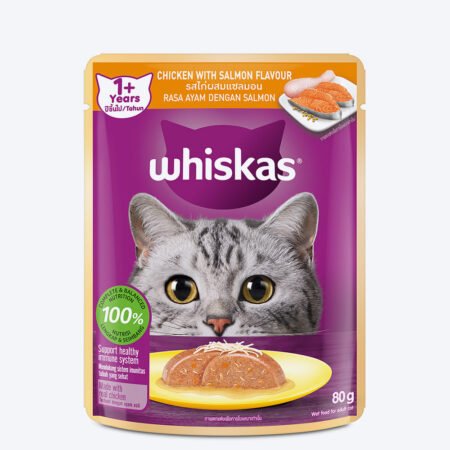 Whiskas Chicken with Salmon in Jelly Flavour (1+ Years) Adult Cat Wet Food - 80 gm Pack