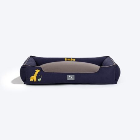 HUFT Personalised Giraffe Classic Lounger Bed For Dog - Grey & Navy