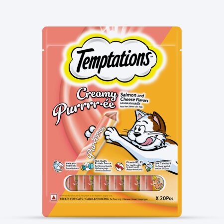 Temptations Creamy Purrrr-ee Salmon & Cheese Flavors Cat Treats - 240 gm (20 x 12gm)