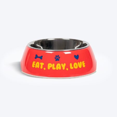 HUFT Eat Play Love Printed Melamine Bowl for Dog - Red