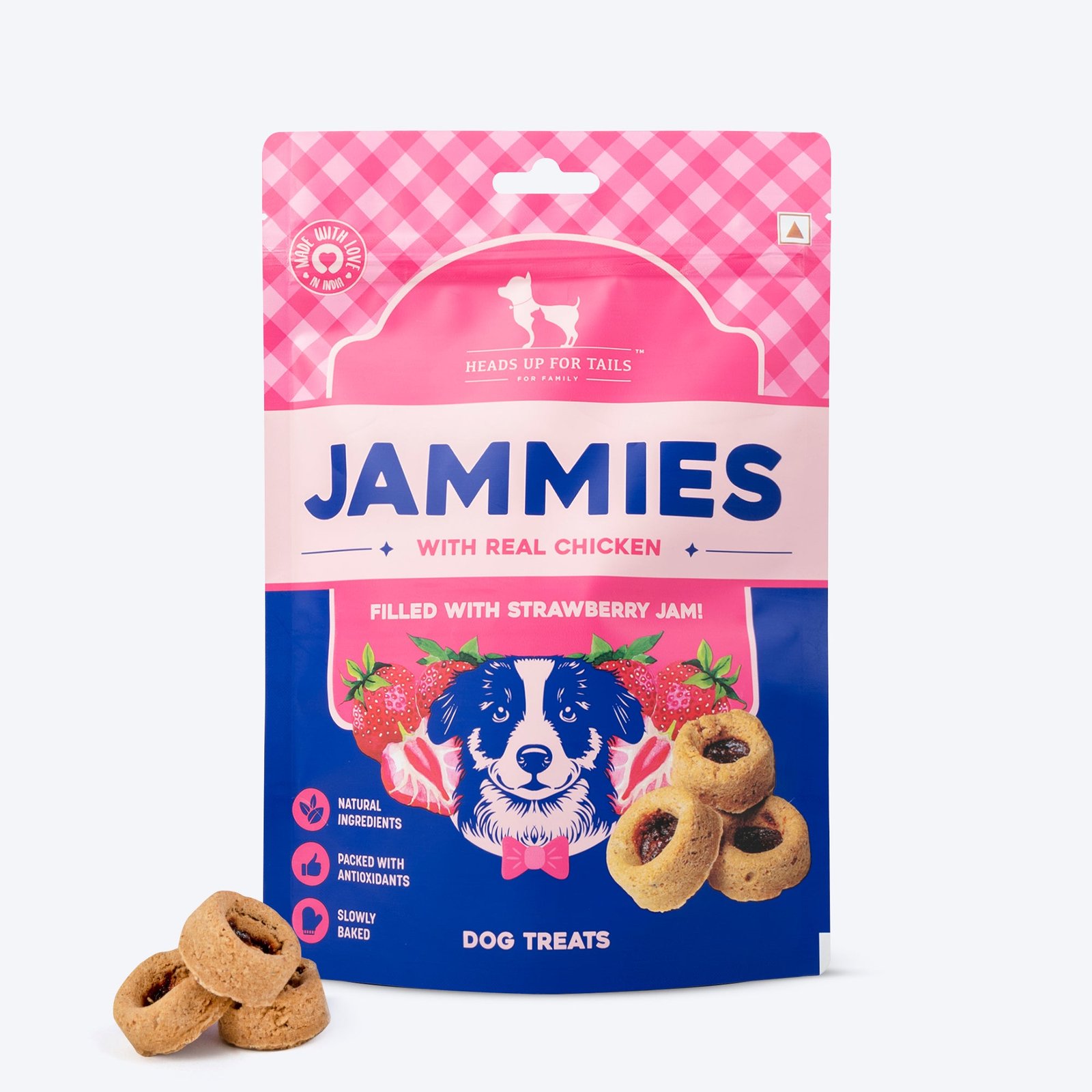 DSC_2968-1_d0ea7fb1-d3c3-4d77-8772-a6c82062dce7.jpg HUFT Jammies - Chicken Filled With Strawberry Jam Dog Treats - 100 g
