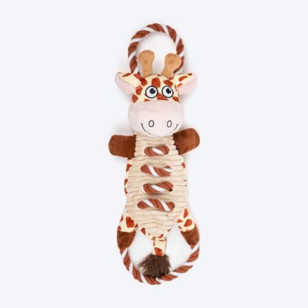 Dash Dog Stripy Giraffe Squeaky Plush Toy For Dog - Brown & Beige