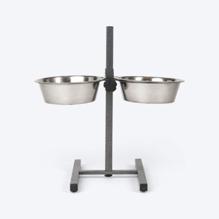SUPER H Shaped Double Diner Stand With Steel Dog Bowl Inserts - Charcoal Black (Medium)