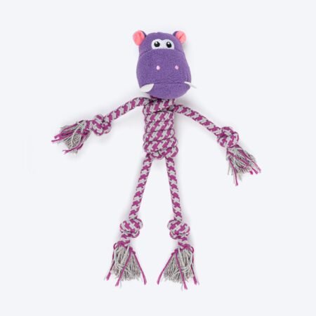 HUFT Hug & Tug Hippo Squeaky Plush Toy For Dog - Purple